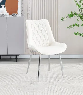 Marbella white pu faux leather dining chair with silver chrome legs 2