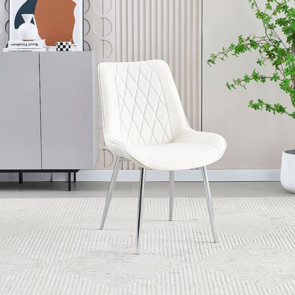 Marbella white pu faux leather dining chair with silver chrome legs 2