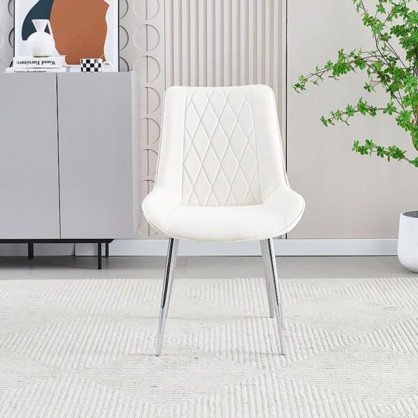 Marbella white pu faux leather dining chair with silver chrome legs 3