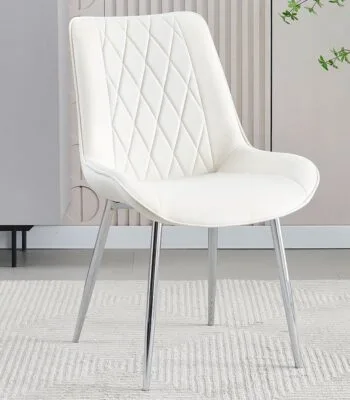 Marbella white pu faux leather dining chair with silver chrome legs