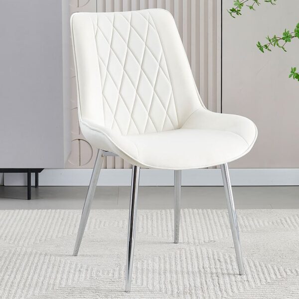 Marbella white pu faux leather dining chair with silver chrome legs