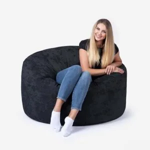 Poppins HOME Bean bag Medium Size Aldo Collection Turkish Chenille fabric 100 cm Diameter X 60 cm Height (Black)