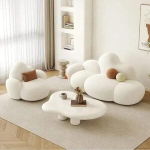 Poppins HOME Cloud Shape Accent Sofa - Modern Plush Bubble Sofa Chair with Unique Sculptural Design & Soft Bouclé Fabric - Cozy Lounge Chair for Living Room & Bedroom (White, 3-seater)